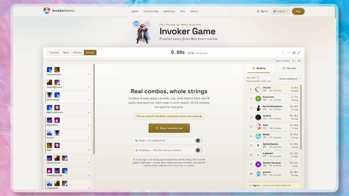 Invoker Game: A Free Browser Trainer for Dota 2 Combos